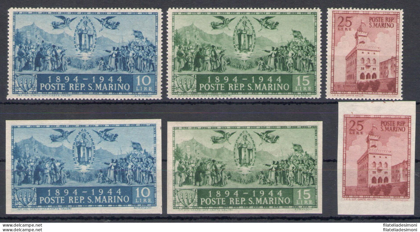 1945 San Marino - N. 278A- 278C + 278D-278F - Palazzo Del Governo - 6 Valori (3 Dentellati + 3 Non Dentellati) MNH** - Other & Unclassified