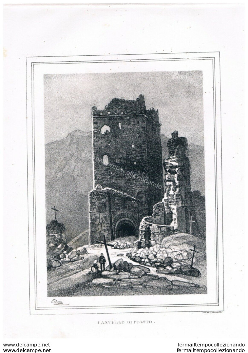 206 1861 - Castello Di Cuasso-como- Litografia Di G. Elena-lombardia Pittoresca - Stiche & Gravuren
