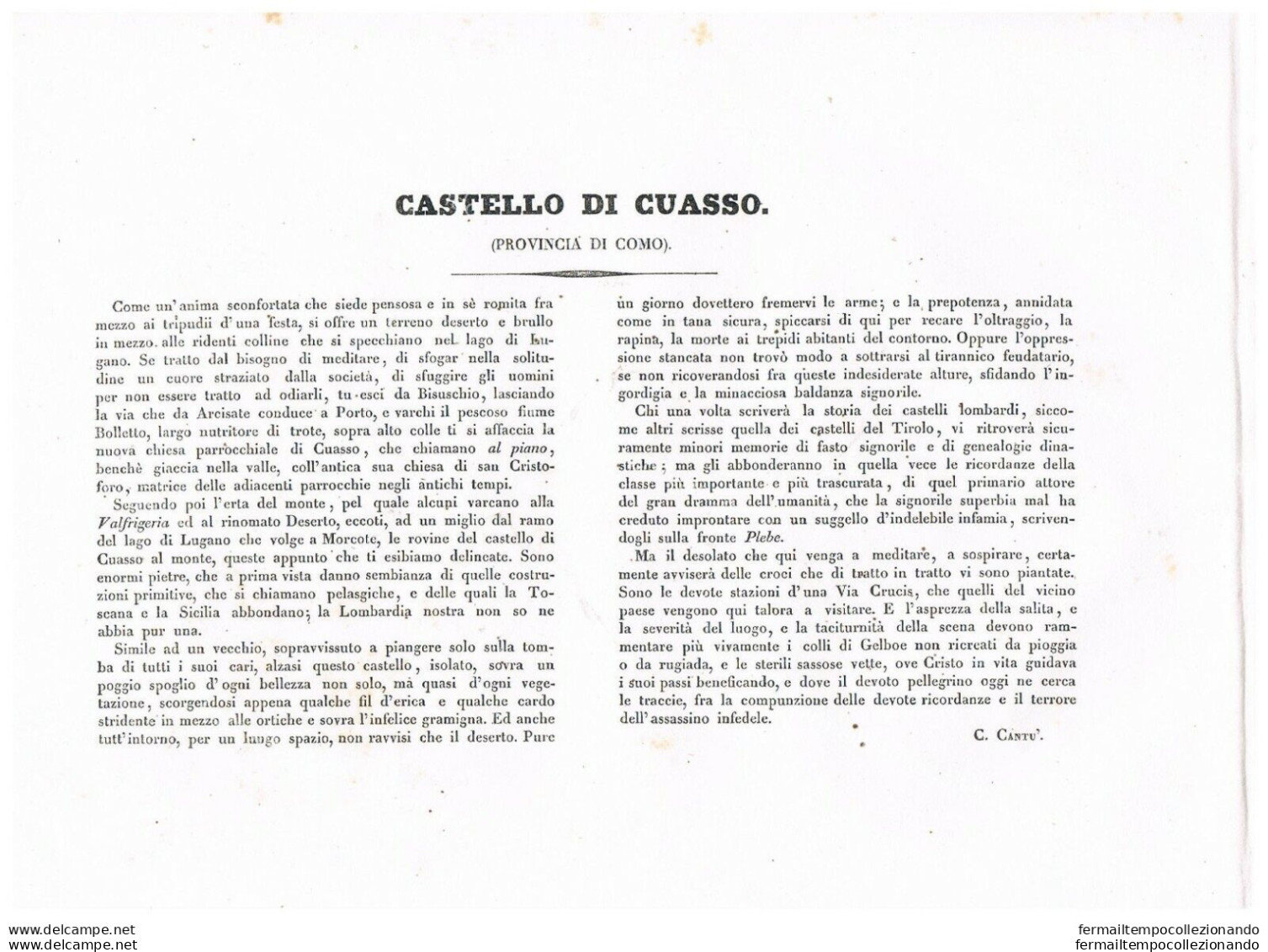 206 1861 - Castello Di Cuasso-como- Litografia Di G. Elena-lombardia Pittoresca - Stampe & Incisioni
