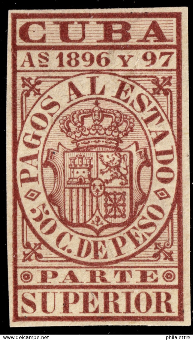 ESPAGNE / ESPANA - COLONIAS (Cuba) 1896/97 "PAGOS AL ESTADO" Fulcher 1164 50c Parte Superior Nuevo* - Kuba (1874-1898)