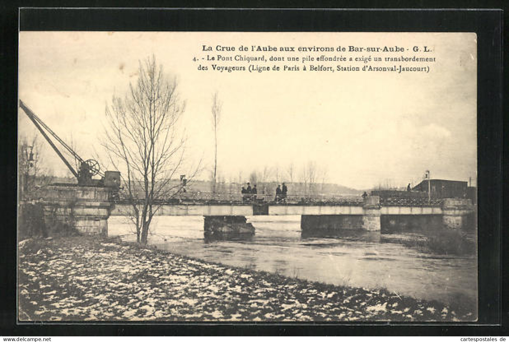 CPA Bar-sur-Aube, Le Pont Chiquard, Dont Une Pile Effondrè A Exigè Un Transbordement Des Voyageurs, Inondation  - Bar-sur-Aube