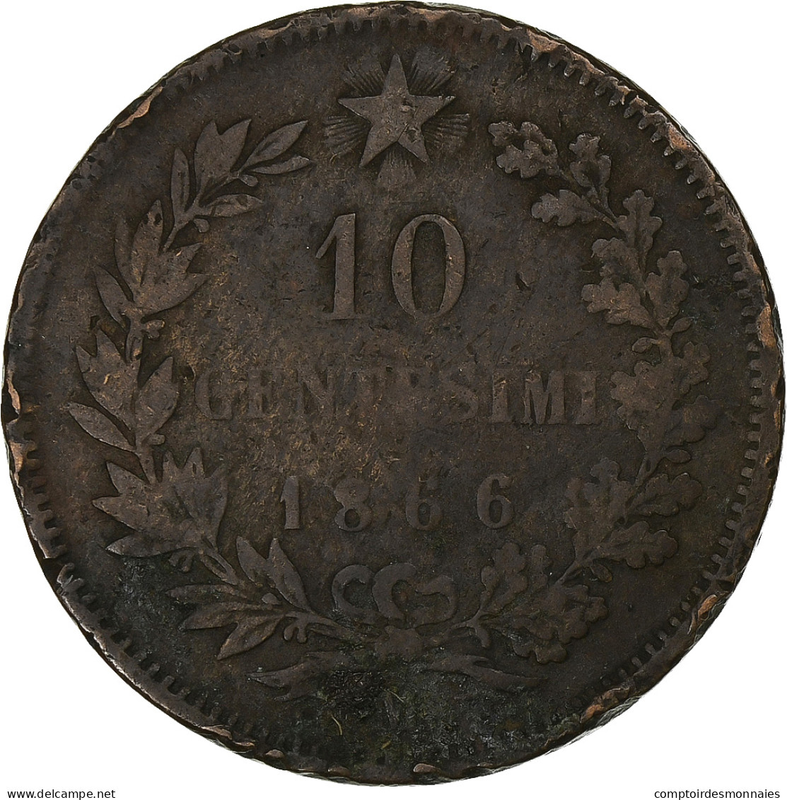 Italie, Vittorio Emanuele II, 10 Centesimi, 1866, Milan, Bronze, TB, KM:11.1 - 1861-1878 : Victor Emmanuel II.