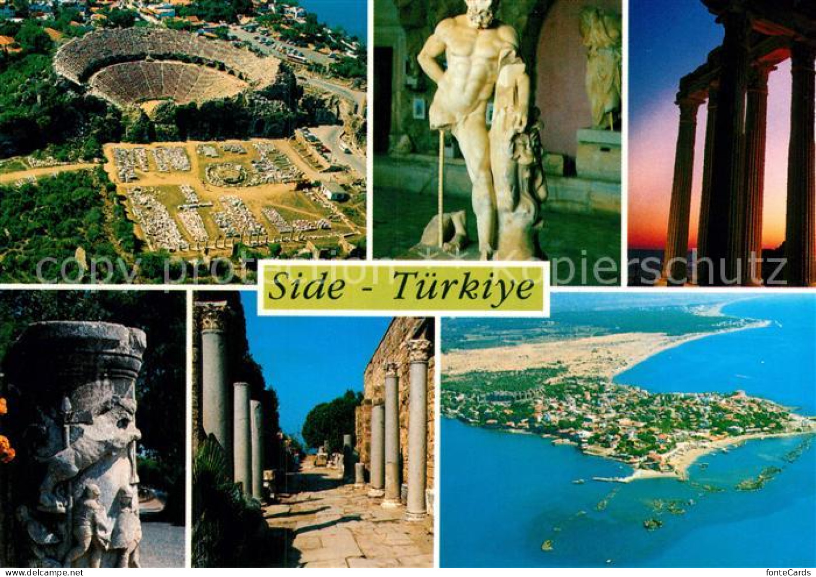 73006972 Side Antalya Amphitheater Statue Tempel Fliegeraufnahme  - Turkije
