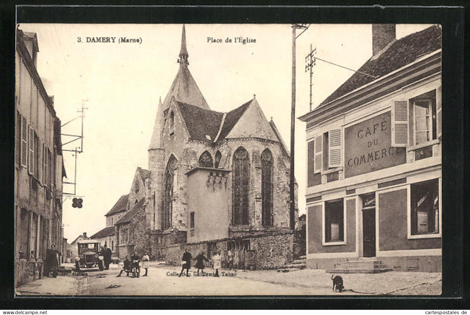 CPA Damery, Place De L`Eglise & Café Du Commerce  - Other & Unclassified