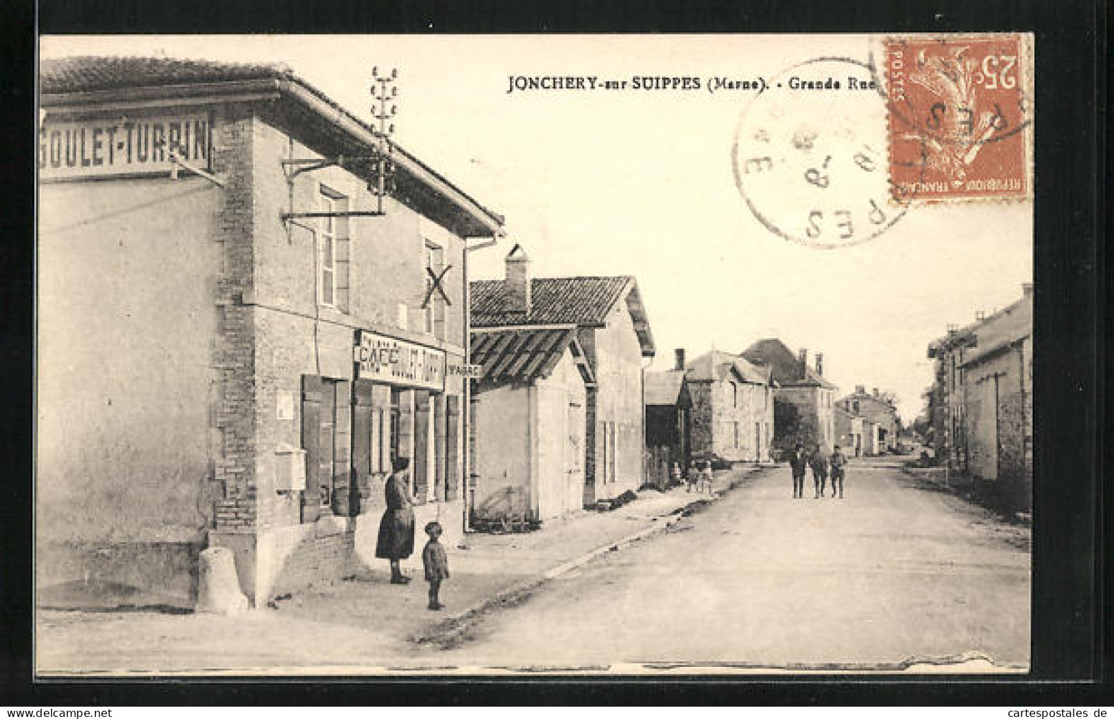 CPA Jonchery-sur-Suippes, Grande Rue & Café  - Other & Unclassified