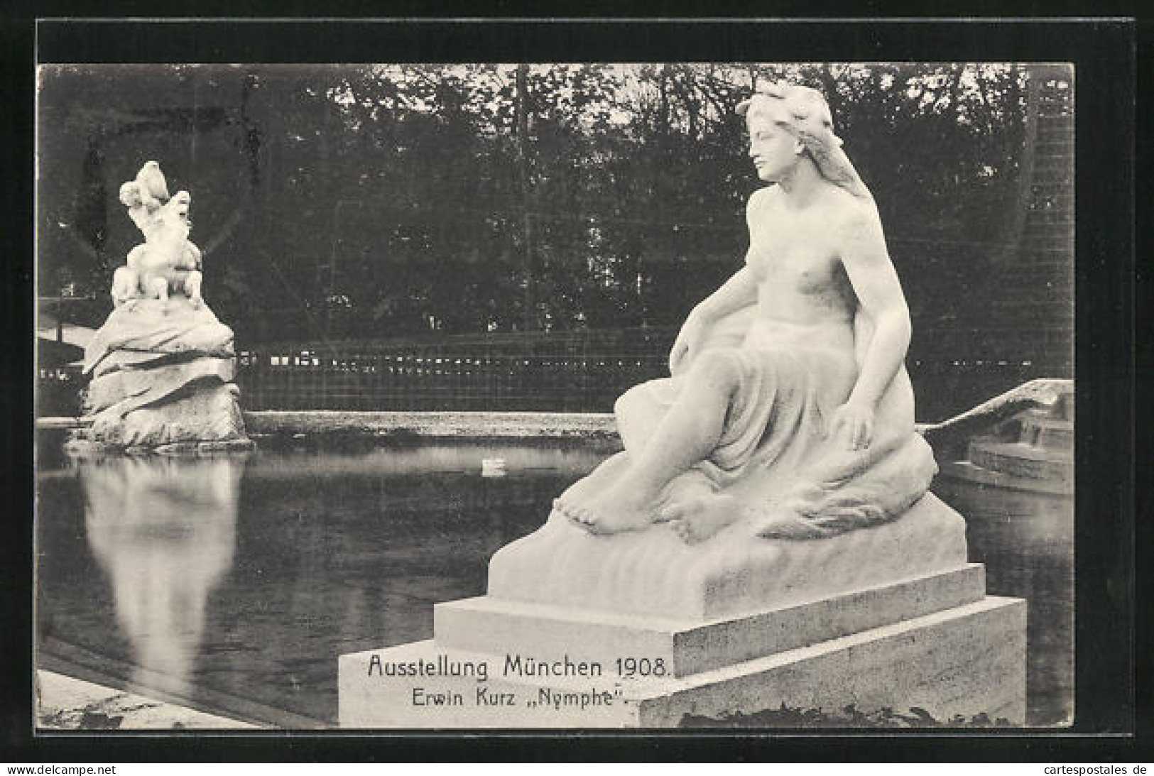 AK München, Ausstellung 1908, Statue Erwin Kurz Nymphe  - Exhibitions
