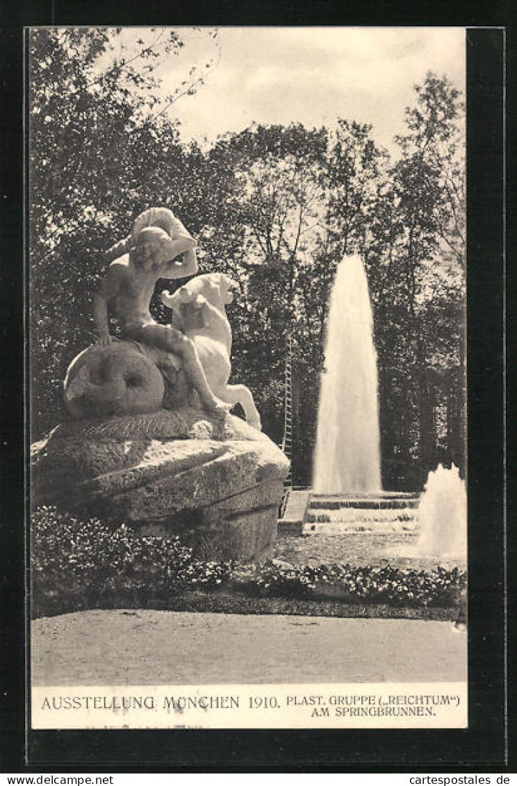AK München, Ausstellung 1910, Gruppe Reichtum Am Springbrunnen  - Expositions