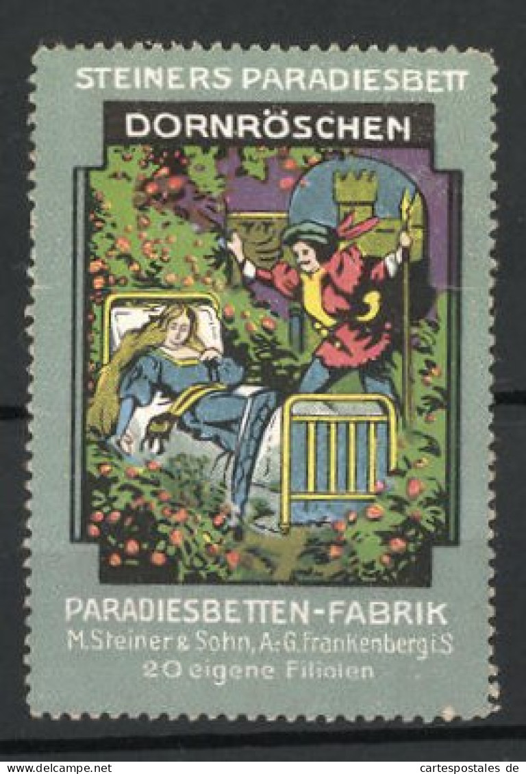 Reklamemarke Märchen: Dornröschen, Paradiesbetten-Fabrik M. Steiner & Sohn, Frankenberg I. Sa.  - Cinderellas