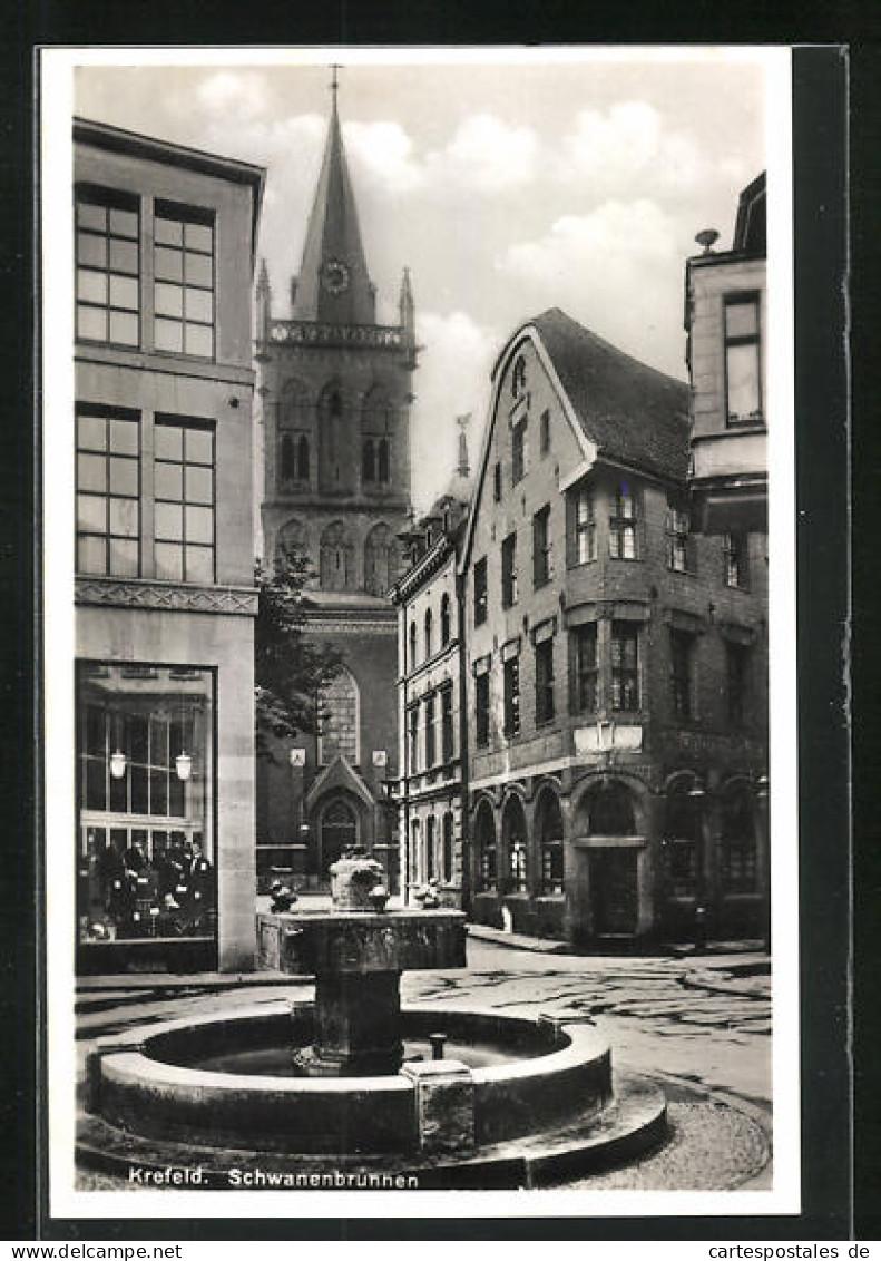 AK Krefeld, Schwanenbrunnen Mit Kirche  - Krefeld