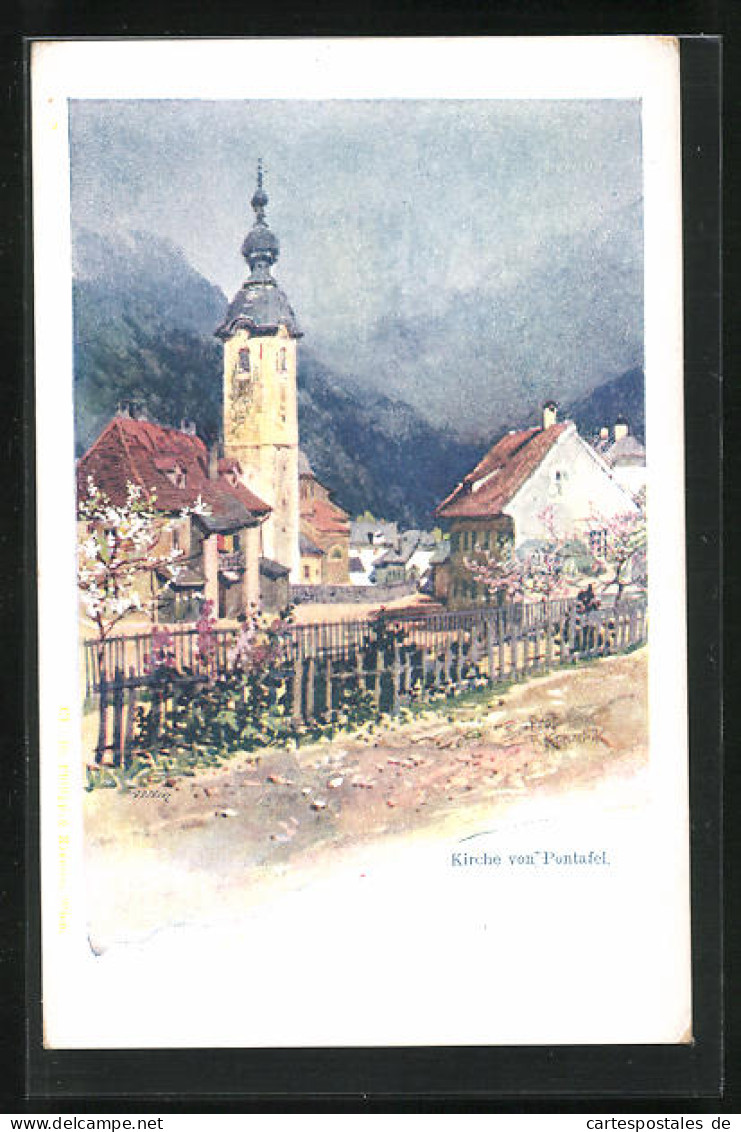 Künstler-AK Philipp + Kramer, Pontafel, Kirche Mit Alpen  - Other & Unclassified