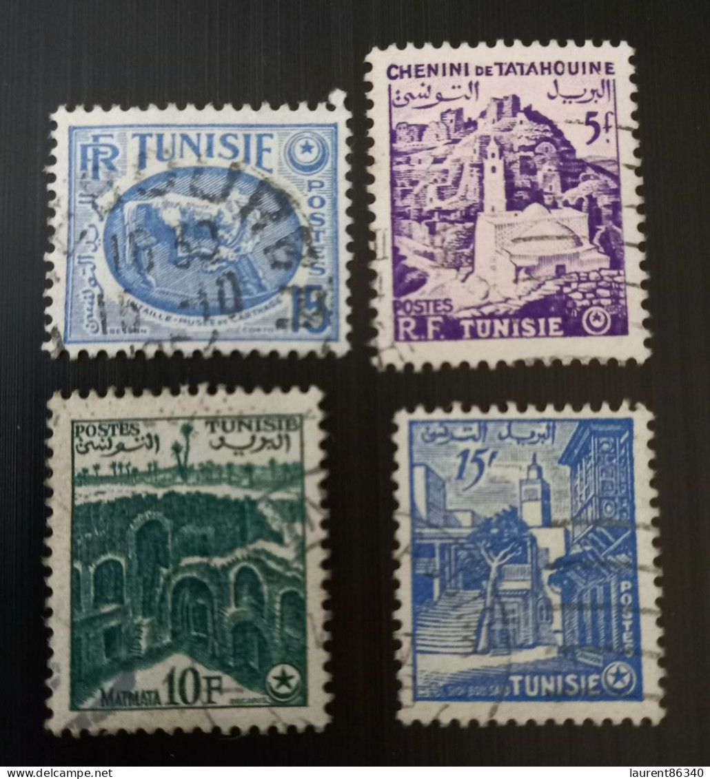 Tunisie 1950 Horse - From Carthage Museum & 1954 Tourism - Chenini De Tatahouine &  Sidi-Bou-Saïd - Used Stamps