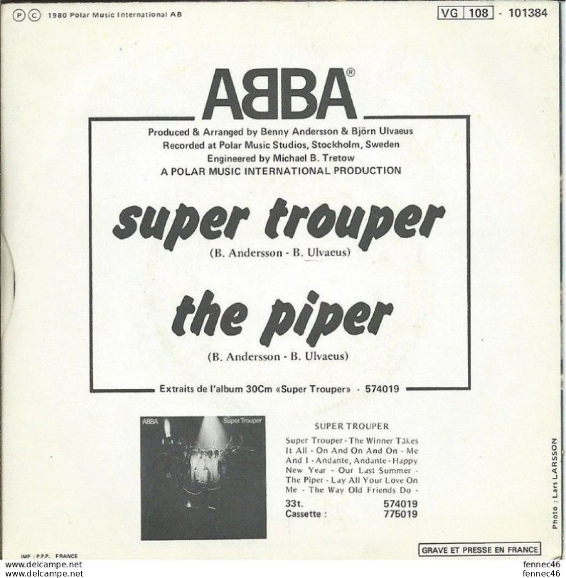 *  (vinyle - 45t) - ABBA -  Super Trouper - Otros - Canción Inglesa