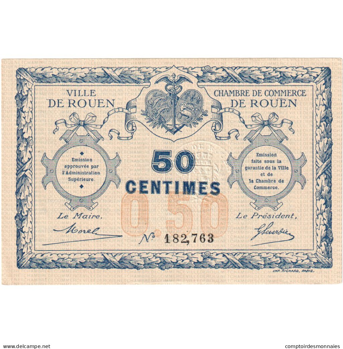 France, Rouen, 50 Centimes, 1916, Chambre De Commerce, SUP, Pirot:110-18 - Chambre De Commerce