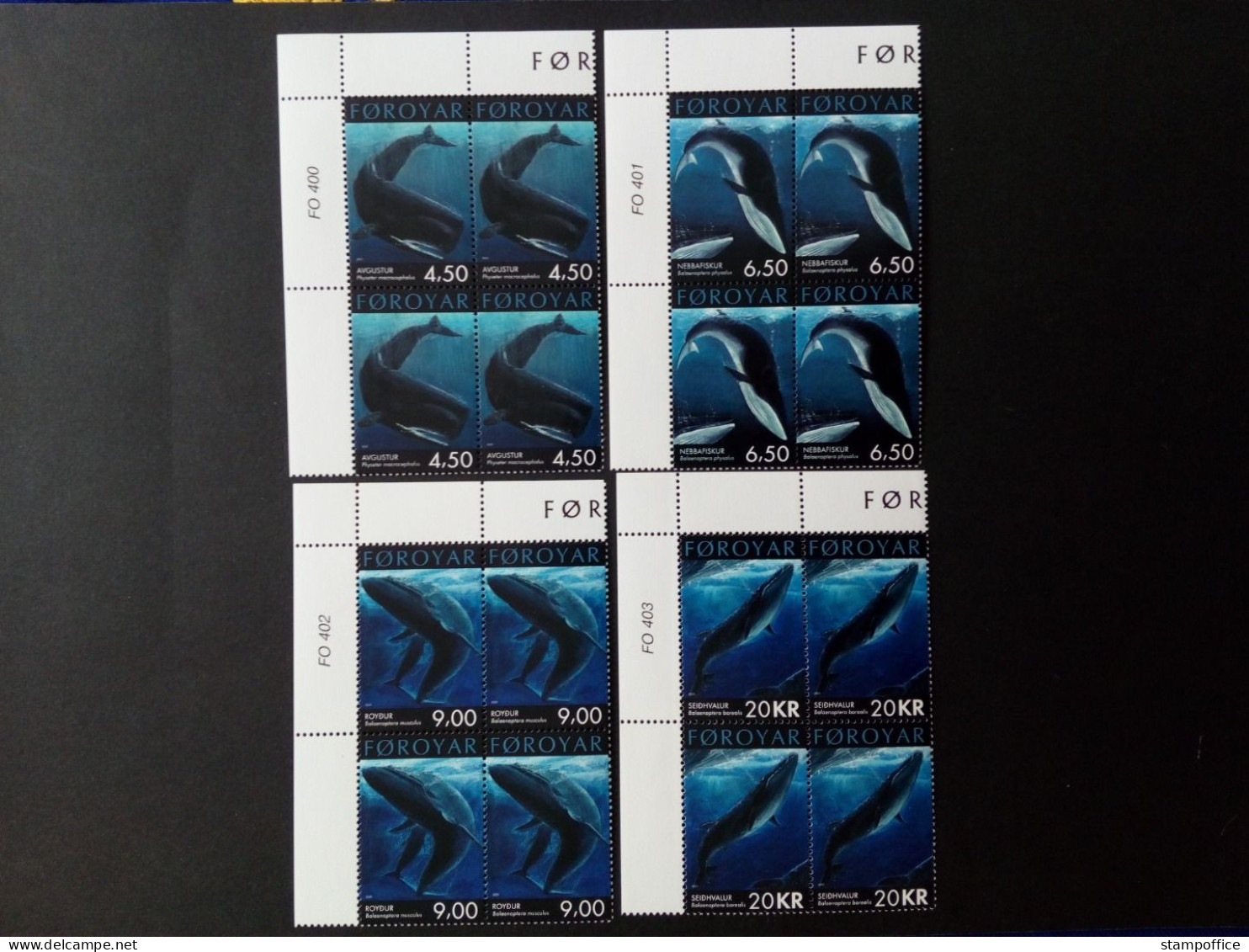 FÄRÖER MI-NR. 408-411 POSTFRISCH(MINT) 4er BLOCK NATURSCHUTZ WALE 2001 POTTWAL FINNWAL BLAUWAL SEIWAL - Faroe Islands