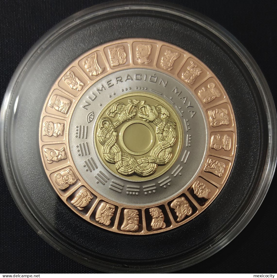 MEXICO Mint MAYAN CULTURE Trimetallic Piece, PROOF In Capsule, Heavy, Rare, Beautiful - Mexique