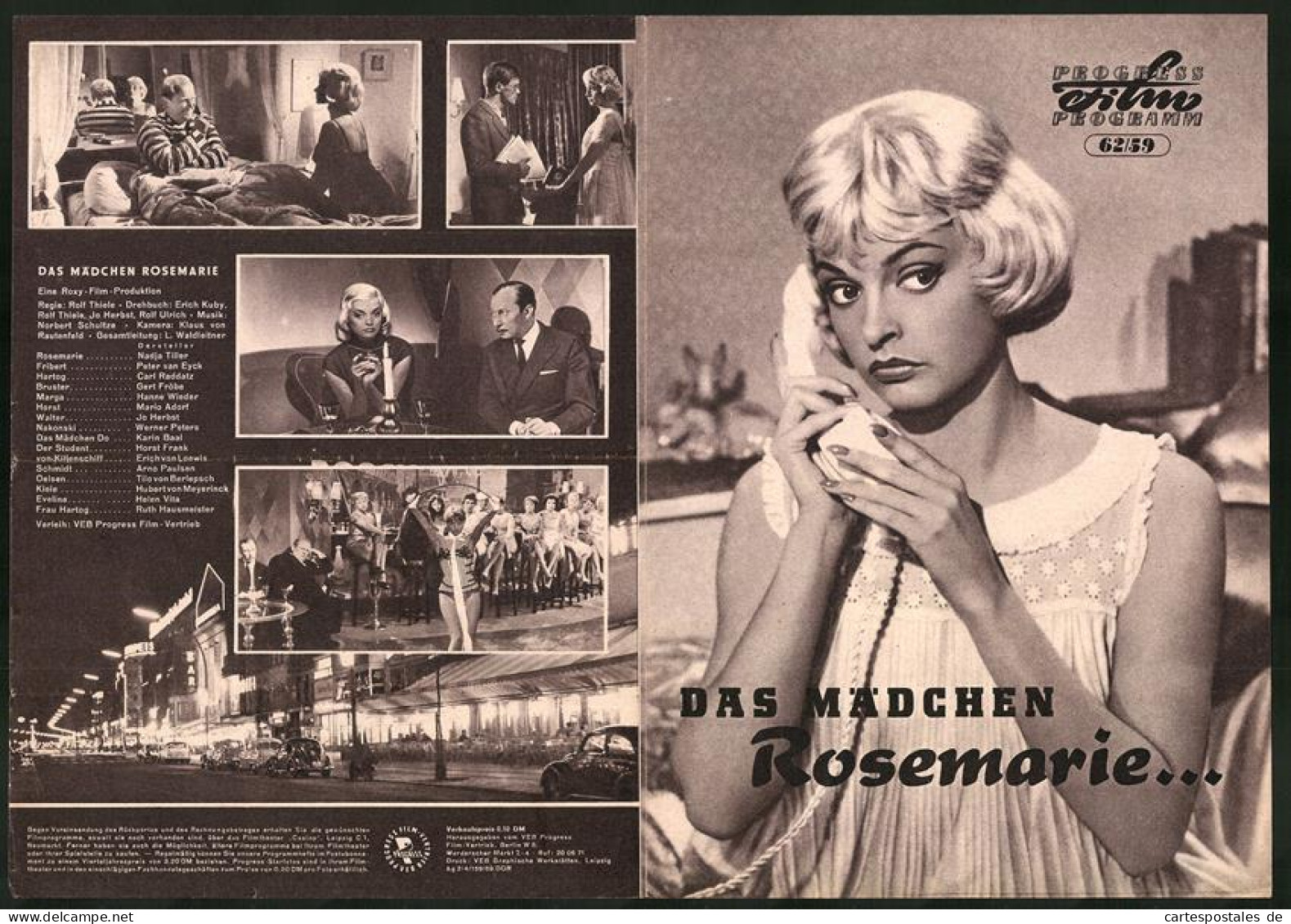 Filmprogramm PFP Nr. 62 /59, Das Mädchen Rosemarie, Peter Van Eyck, Gert Fröbe, Regie Rolf Thiele  - Revistas