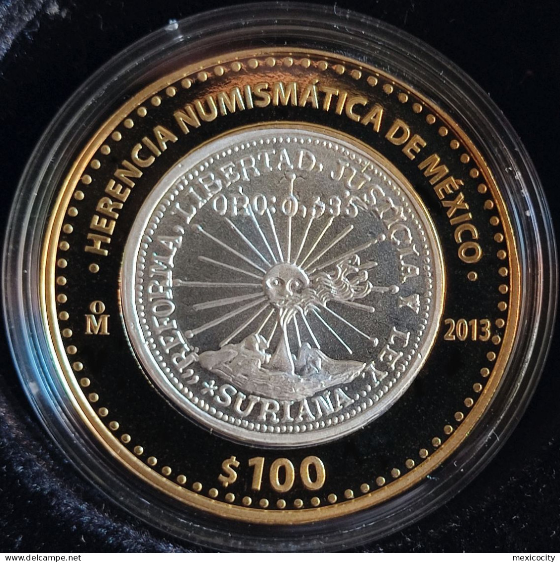 MEXICO 2013 $100 "1915 Suriana 2 Peso Coin" Design SILVER Core Num. Heritage Series Proof Edition - Mexiko