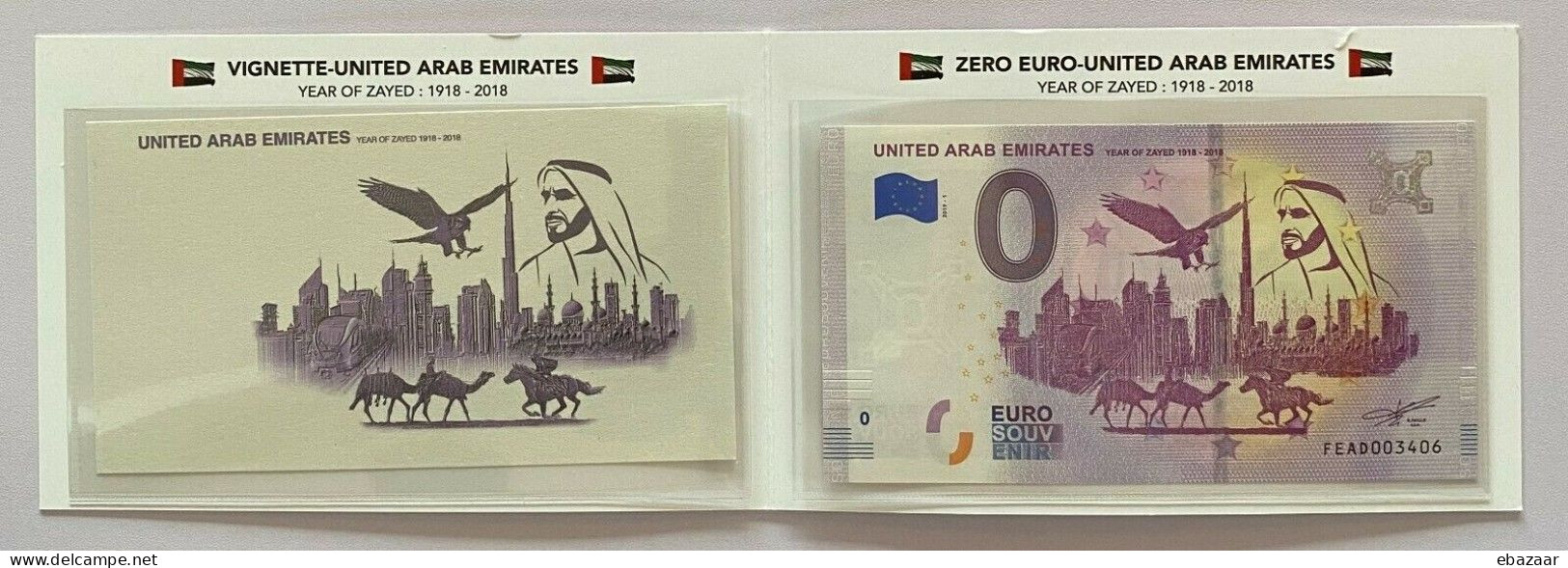 United Arab Emirates 2019 UAE Zero Euro Banknotes 0 Euro Year Of Zayed + Vignette In Folder UNC - Privatentwürfe