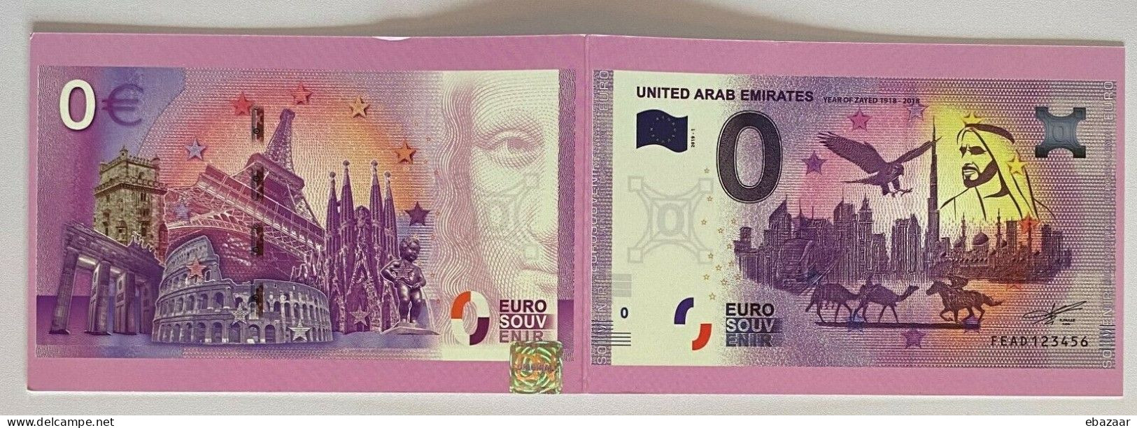 United Arab Emirates 2019 UAE Zero Euro Banknotes 0 Euro Year Of Zayed + Vignette In Folder UNC - Essais Privés / Non-officiels