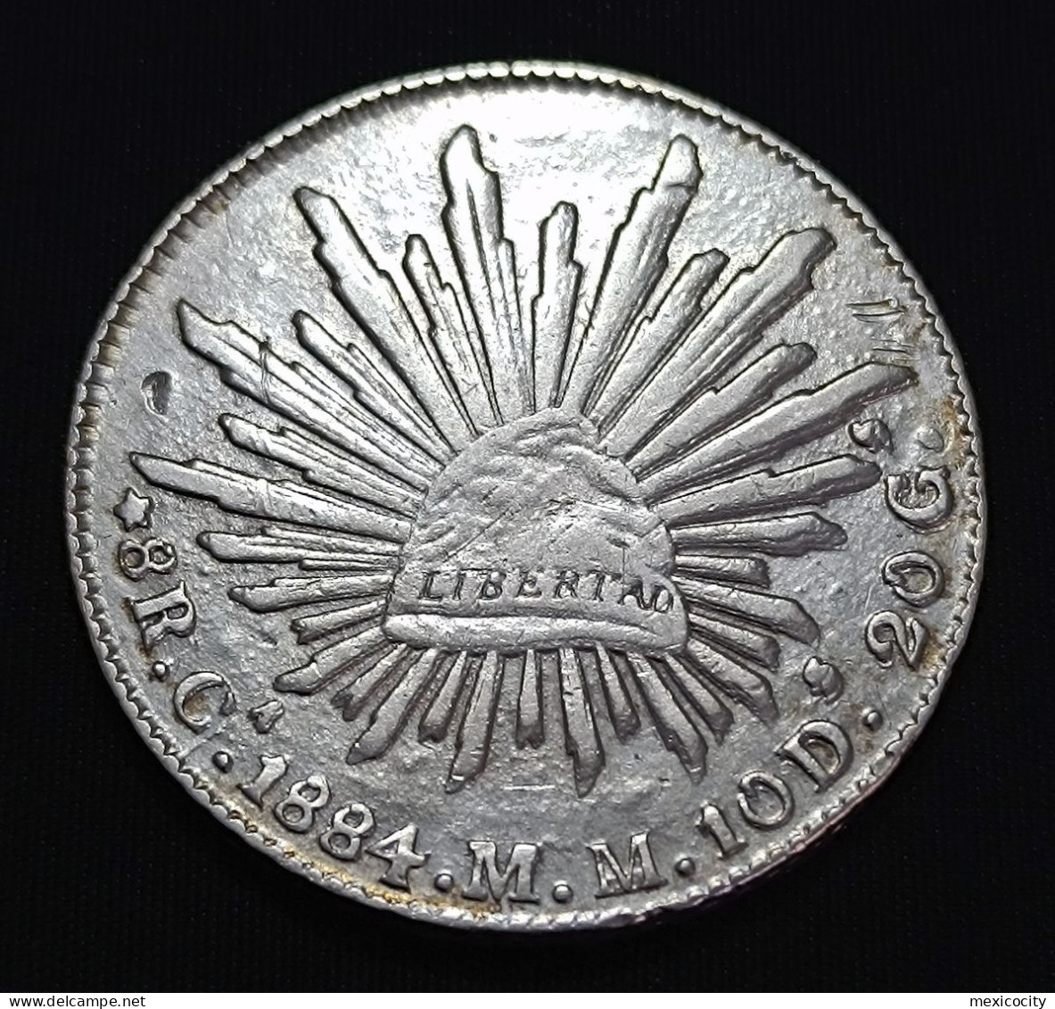 MEXICO 1884 8 REALES Silver Coin, Chihuahua Mint MM - Double Lettering On Back - See Imgs., Nice, Scarce - Mexique