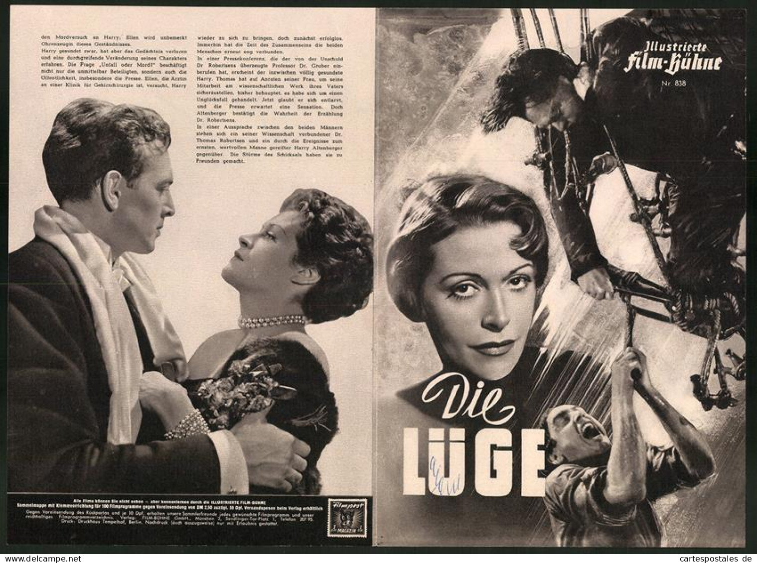 Filmprogramm IFB Nr. 838, Die Lüge, Otto Gebühr, Sybille Schmitz, Cornell Borchers, Regie Gustav Fröhlich  - Magazines