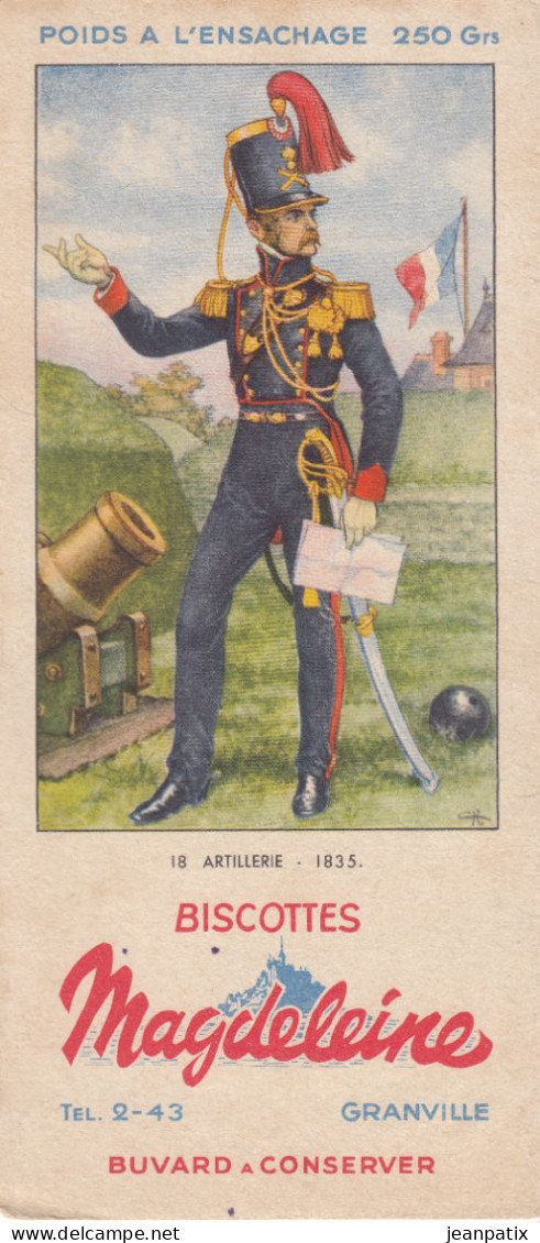 BUVARD & BLOTTER - Biscottes MAGDELEINE - Granville - Série Tenue Soldat - N°18 - Artillerie - 1835 - Autres & Non Classés