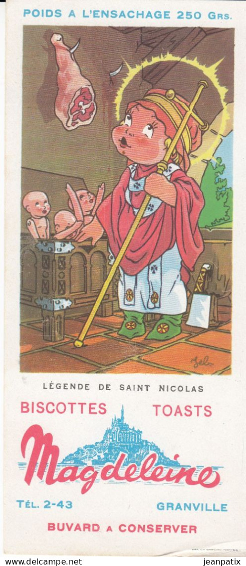 BUVARD & BLOTTER - Biscottes MAGDELEINE - Granville - Série Chanson - Illustration JEB - Légende De Saint Nicolas - Other & Unclassified