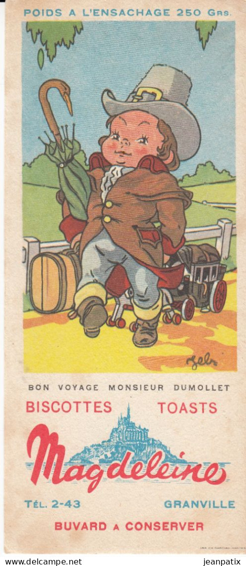 BUVARD & BLOTTER - Biscottes MAGDELEINE - Granville - Série Chanson - Illustration JEB - Bon Voyage Monsieur Dumollet - Andere & Zonder Classificatie