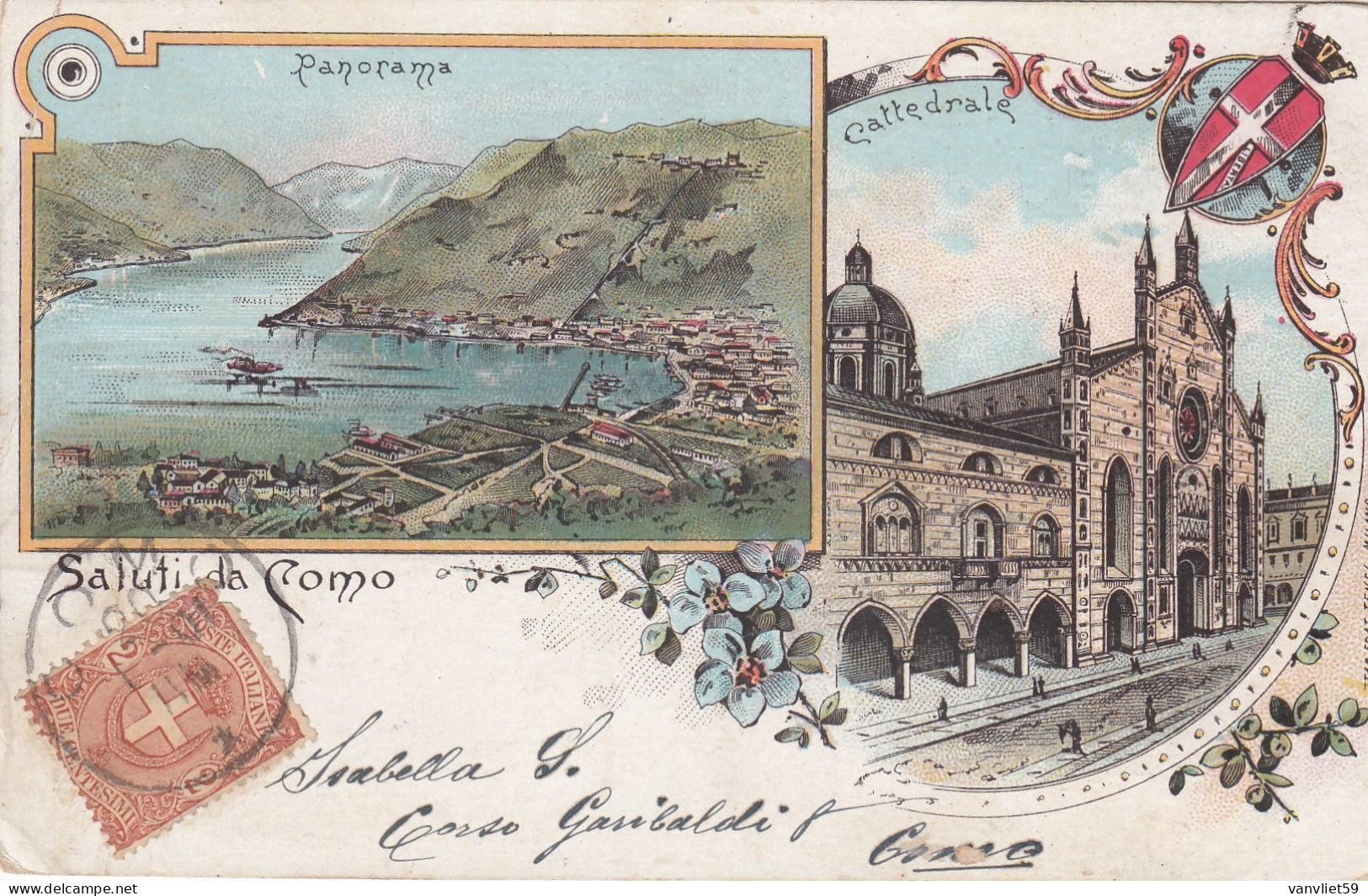 COMO-LAGO DI COMO-SALUTI DA..-GRUSS AUS-MULTIVEDUTE- CARTOLINA LITHO  VIAGGIATA IL 20-1-1901-RETRO INDIVISO - Como