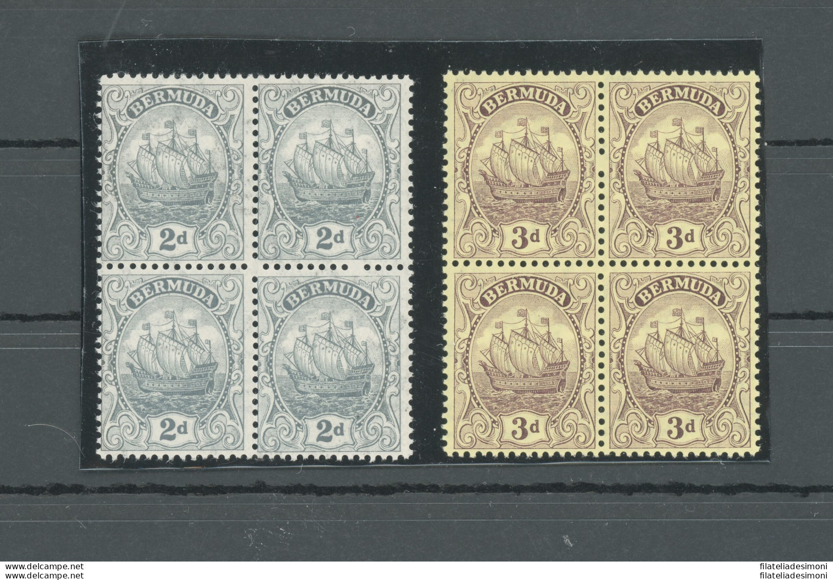 1910-25 BERMUDA, Stanley Gibbons N. 47-49 - 2d. Grey - 3d. Purple - Blocco Di Quattro - MNH** - Andere & Zonder Classificatie