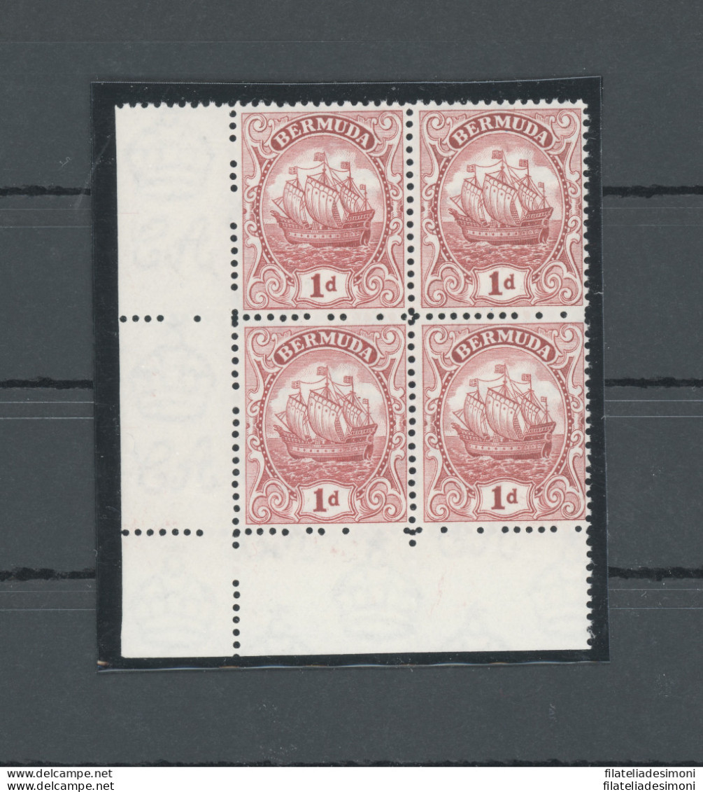 1922-34 BERMUDA, Stanley Gibbons N. 78 - 1d. Scarlet - Blocco Di Quattro - MNH** - Other & Unclassified
