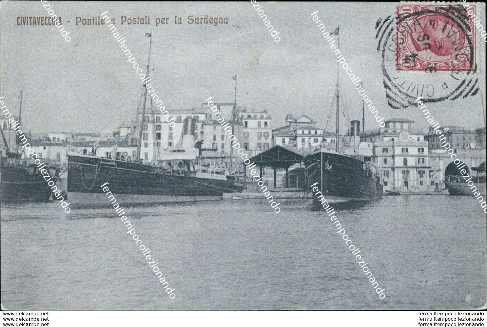 Bc282 Cartolina Civitavecchia Pontile E Postali Per La Sardegna 1909 Roma - Other & Unclassified