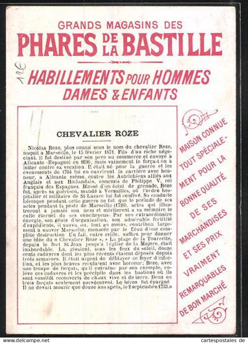 Sammelbild Phares De La Bastille, Voir Au Verso La Biographie, Chevalier Nicolas Roze  - Sonstige & Ohne Zuordnung