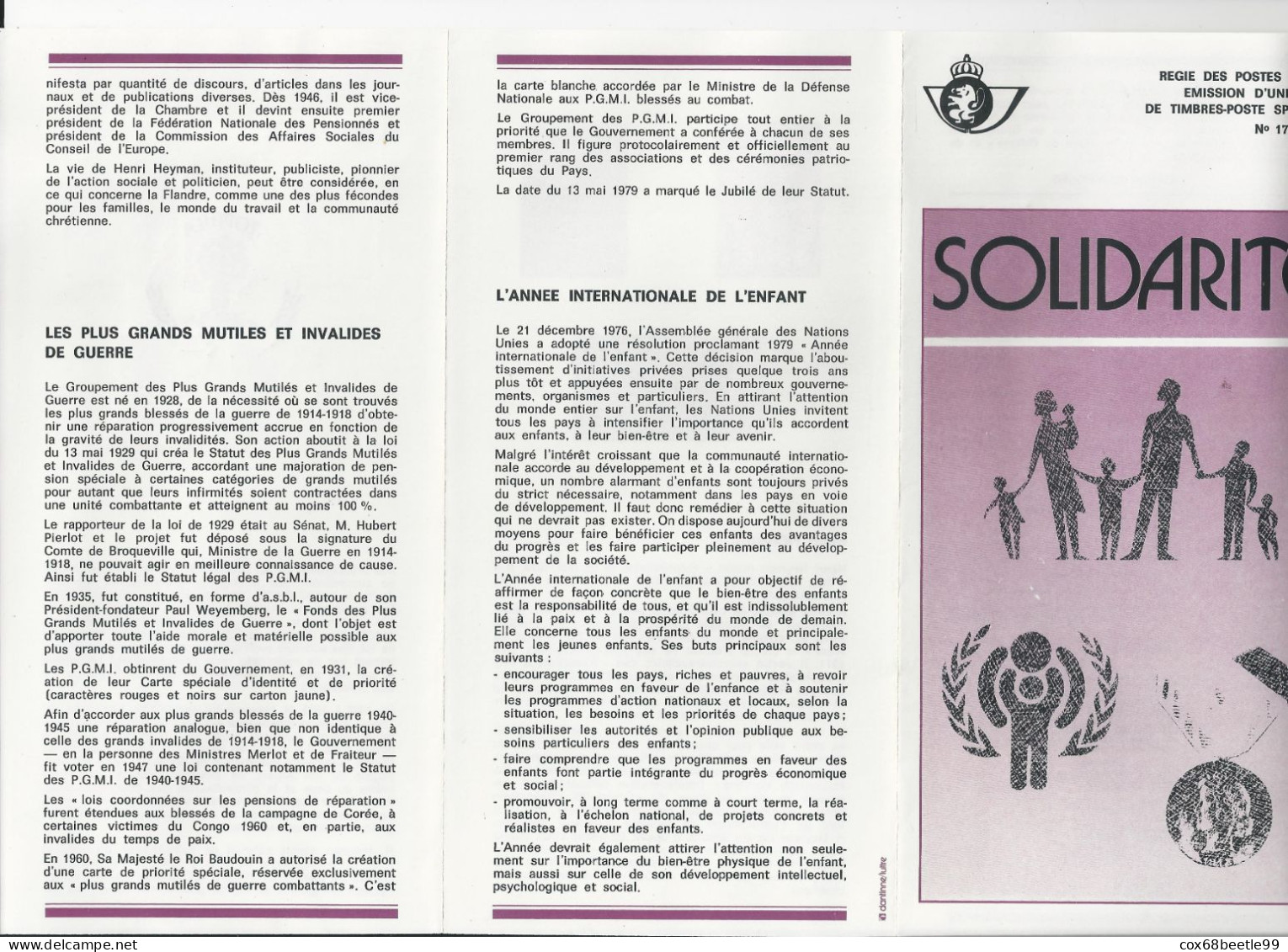 Dépliant De La Poste FDC 581 582 583 SOLIDARITE SOLIDARITEIT Cob 1955-1956-1957  08-12-1979 SPA - Post-Faltblätter