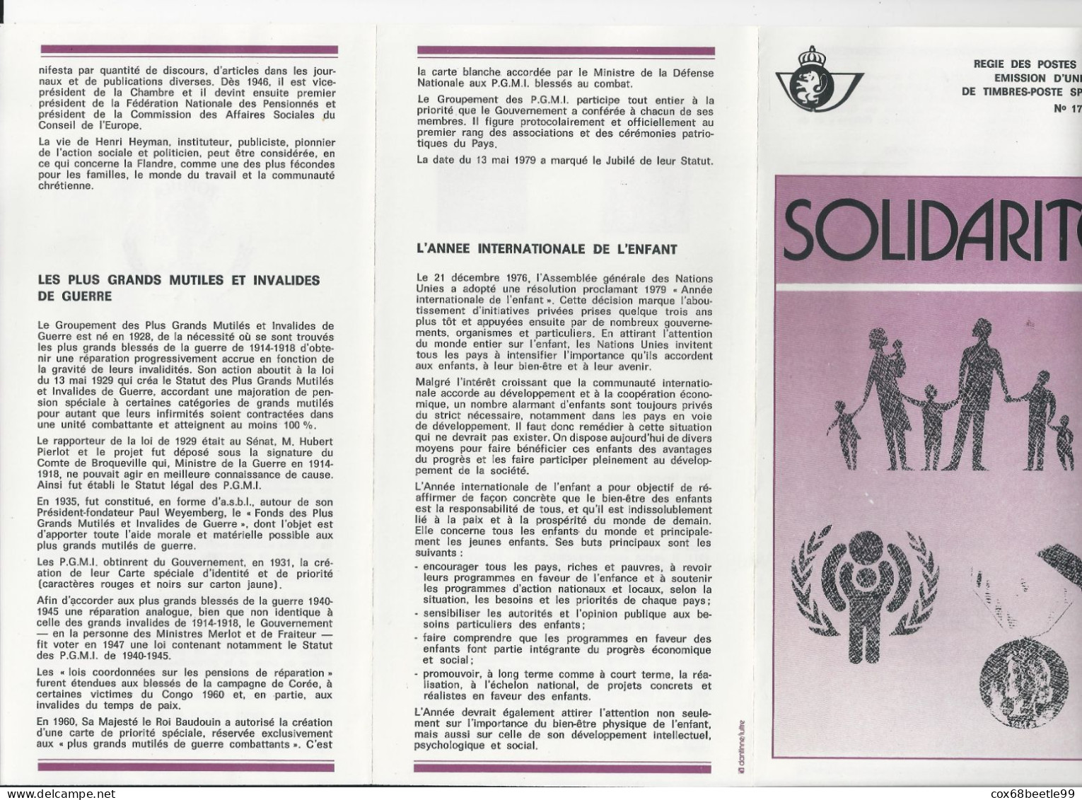 Dépliant De La Poste FDC 581 582 583 SOLIDARITE SOLIDARITEIT Cob 1955-1956-1957  08-12-1979 SPA - Dépliants De La Poste