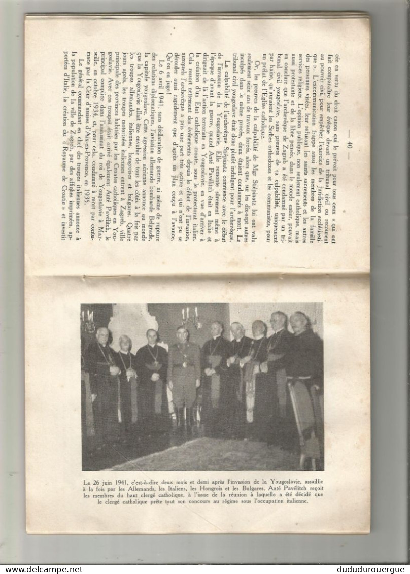 LA COMPLICITE DU VATICAN DANS LE SABOTAGE DE L EPURATION DES CRIMINELS DE GUERRE PAR D. TOMITCH - Guerra 1939-45