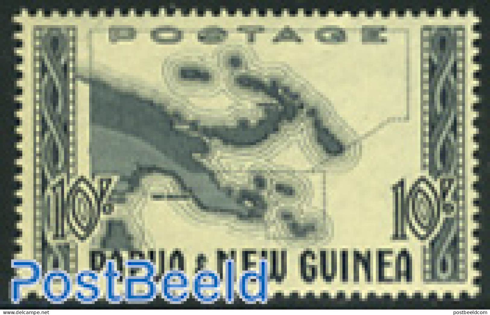 Papua New Guinea 1952 10Sh, Stamp Out Of Set, Mint NH, Various - Maps - Geographie