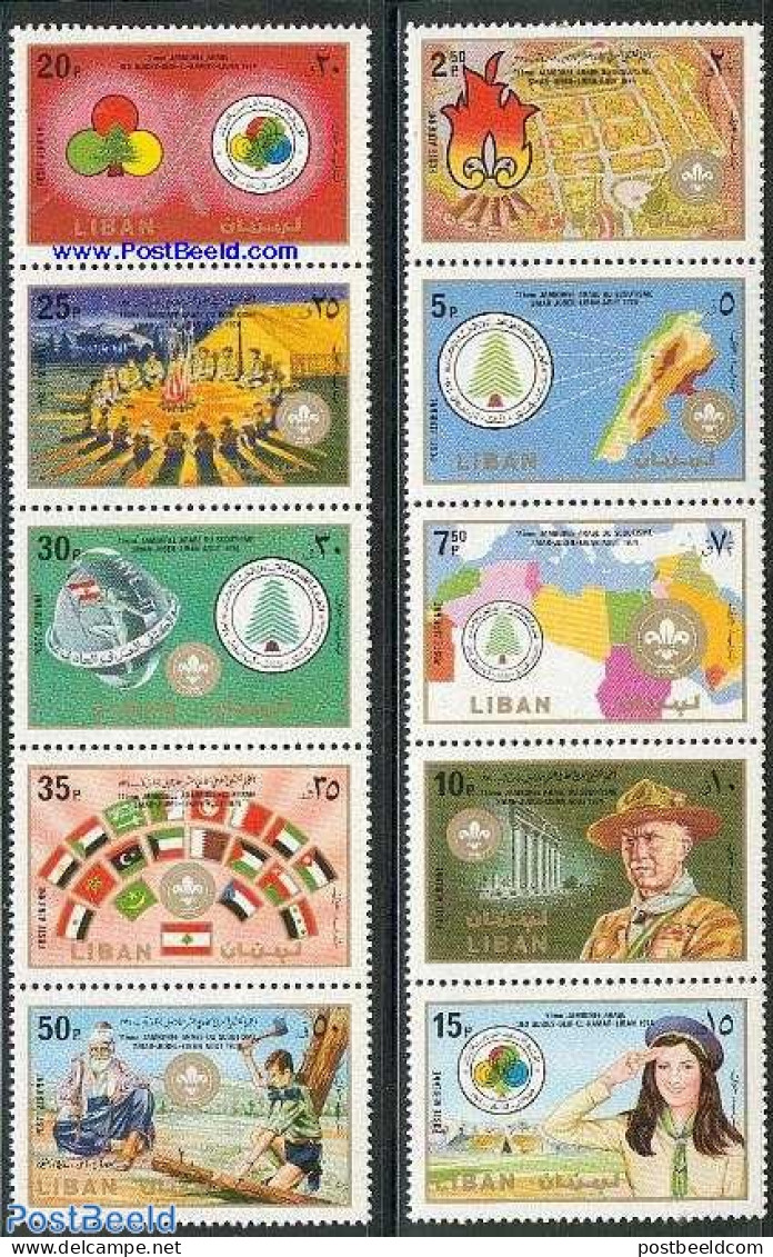 Lebanon 1974 Jamboree 2x5v [::::], Mint NH, History - Sport - Various - Flags - Scouting - Maps - Geographie