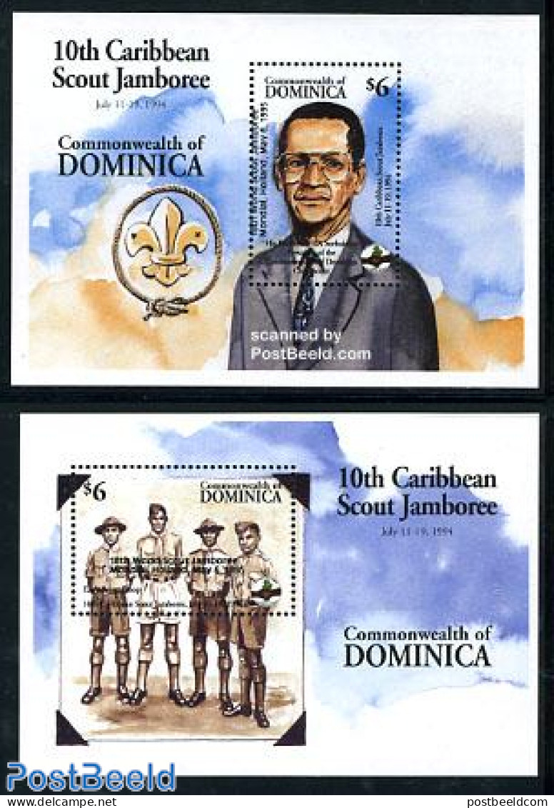 Dominica 1995 World Jamboree Netherlands 2 S/s (overprints), Mint NH, History - Sport - Netherlands & Dutch - Scouting - Geography