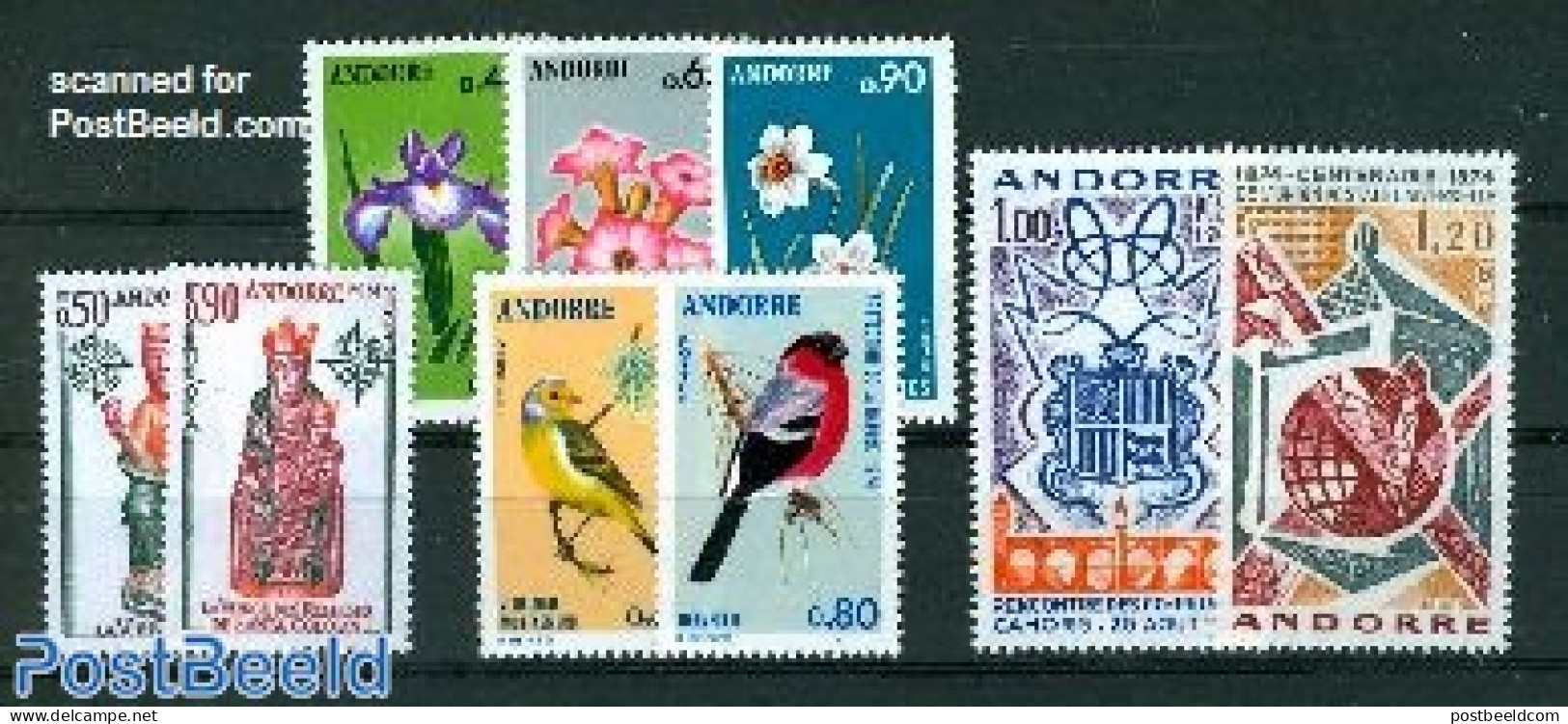 Andorra, French Post 1974 Yearset 1974, Complete, 9v, Mint NH, Various - Yearsets (by Country) - Neufs