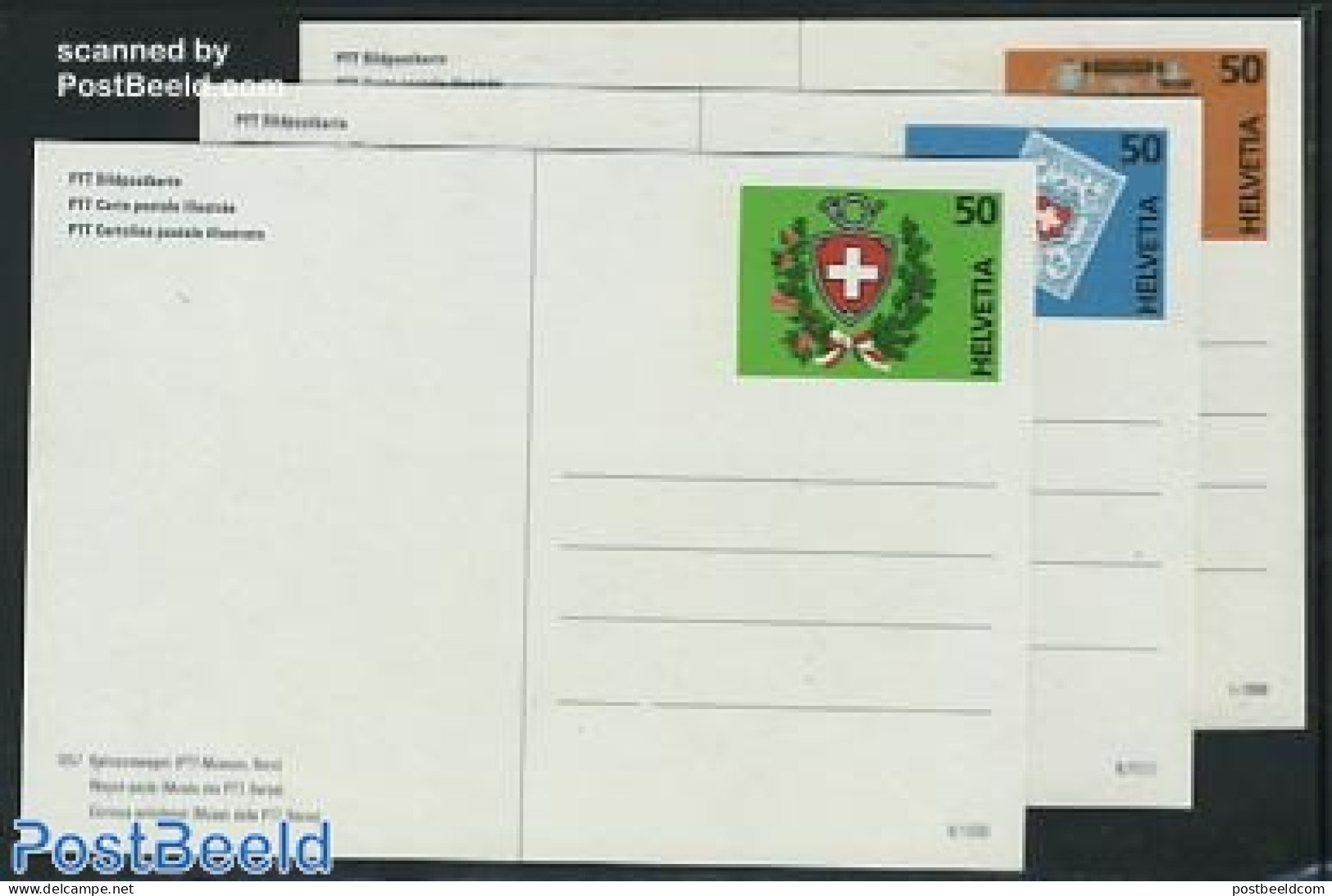Switzerland 1990 Postcard Set PTT Museum (3 Cards), Unused Postal Stationary, Science - Telephones - Post - Stamps On .. - Brieven En Documenten
