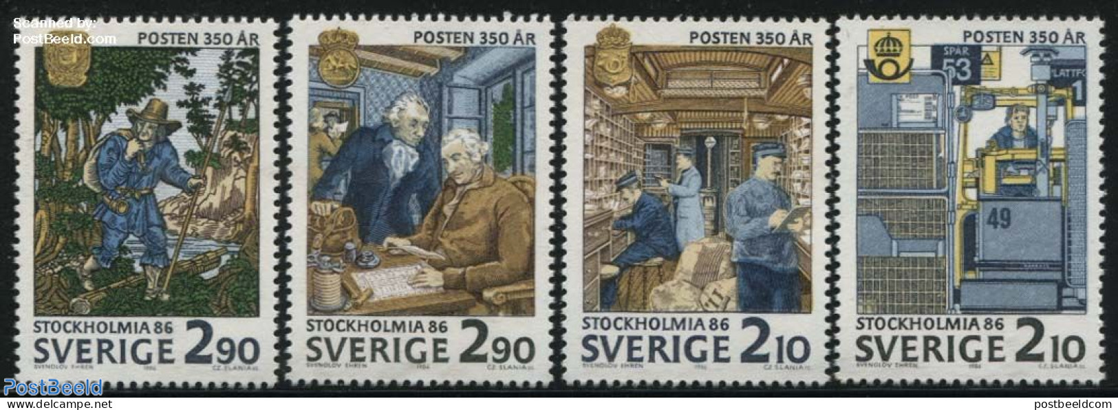 Sweden 1986 STOCKHOLMIA 4V, Mint NH, Transport - Post - Railways - Unused Stamps
