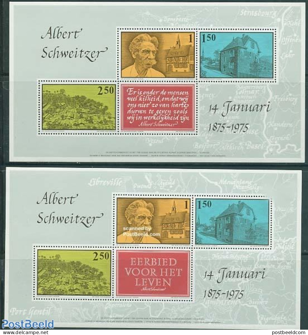 Netherlands, Memorial Stamps 1975 Albert Schweitzer 2 S/s, Mint NH, Various - Maps - Geografía