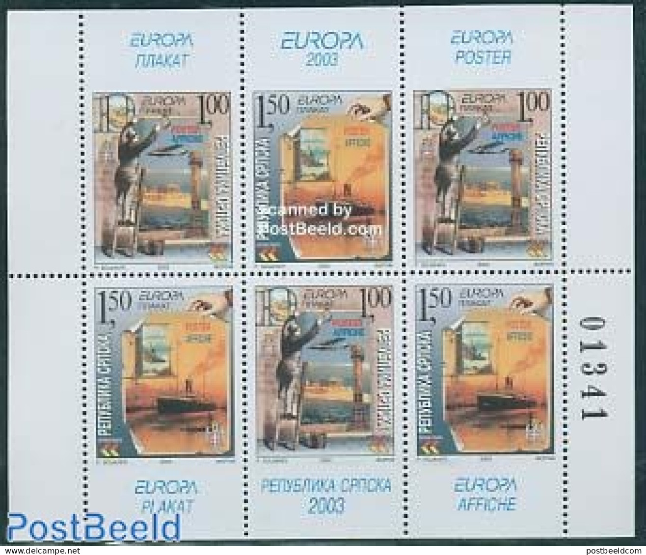 Bosnia Herzegovina - Serbian Adm. 2003 Europa, Poster Art Sheet With Stamps 1 Side Imp., Mint NH, History - Transport .. - Flugzeuge