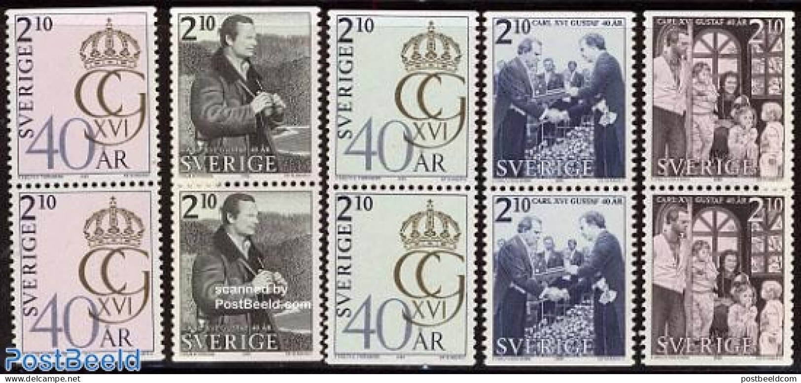 Sweden 1986 King Annivery 5 Pairs, Mint NH, History - Kings & Queens (Royalty) - Neufs