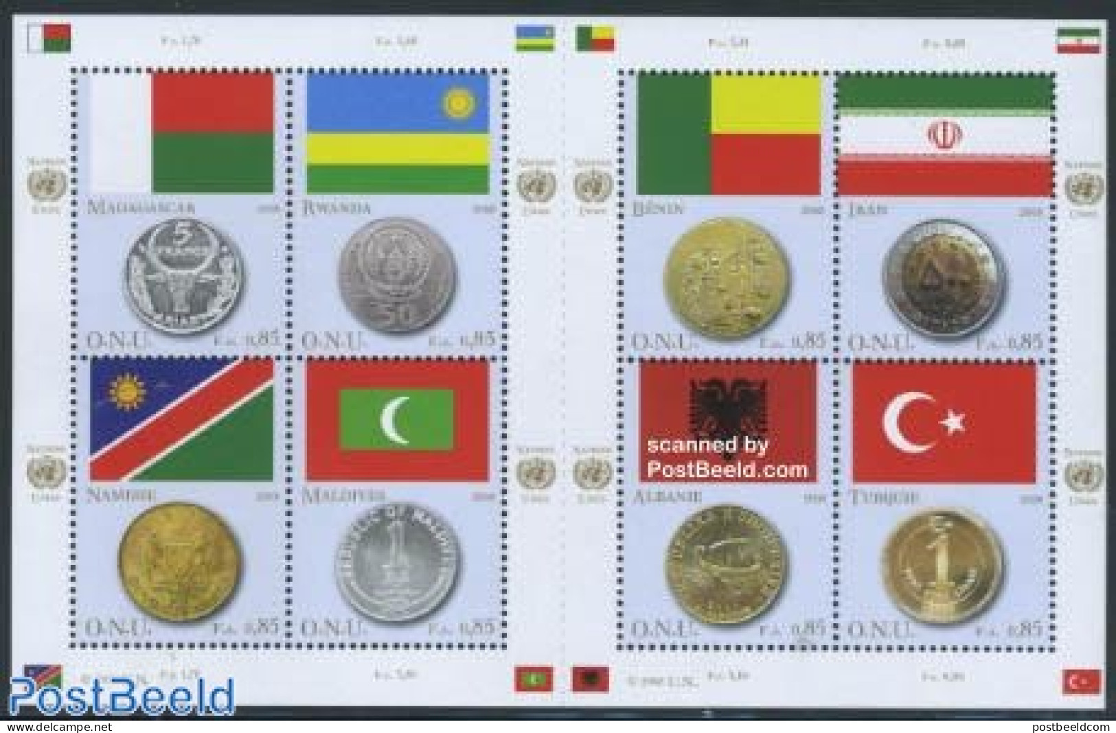 United Nations, Geneva 2008 Flags & Coins 8v M/s, Mint NH, History - Transport - Various - Flags - Ships And Boats - M.. - Boten