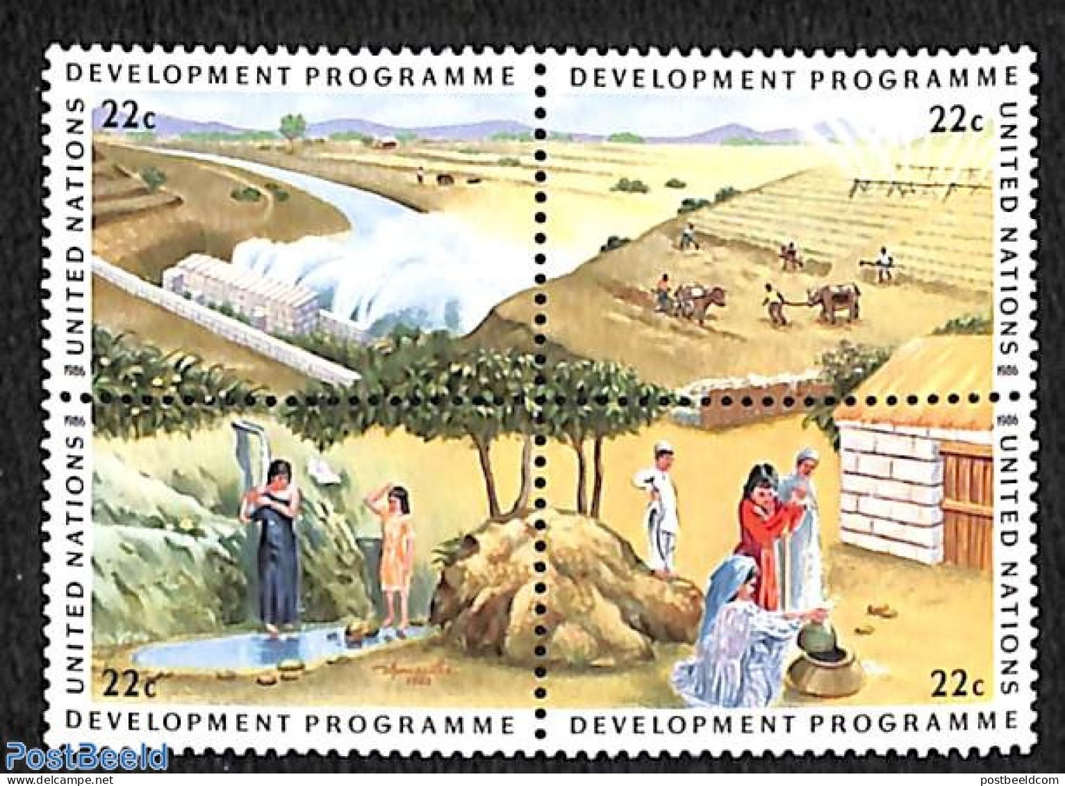 United Nations, New York 1986 Development Programme 4v [+], Mint NH, Nature - Various - Water, Dams & Falls - Agricult.. - Landwirtschaft