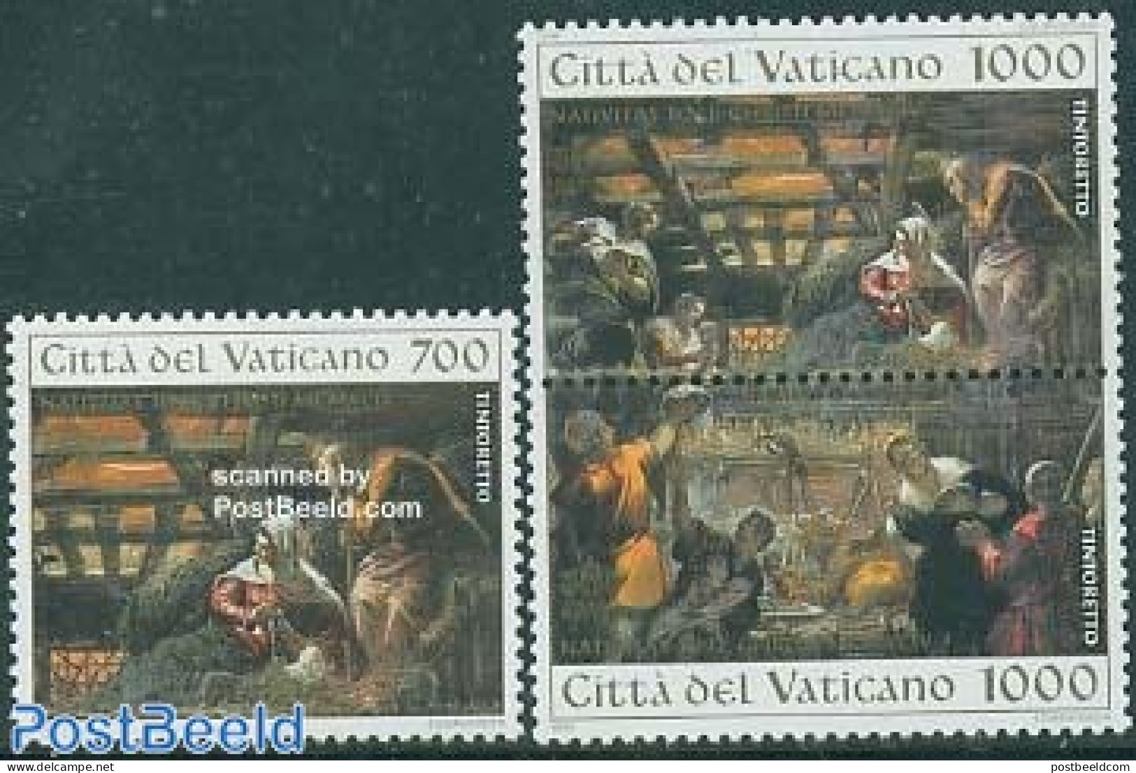 Vatican 1994 Christmas 3v (1v+[:]), Mint NH, Religion - Christmas - Art - Paintings - Ongebruikt
