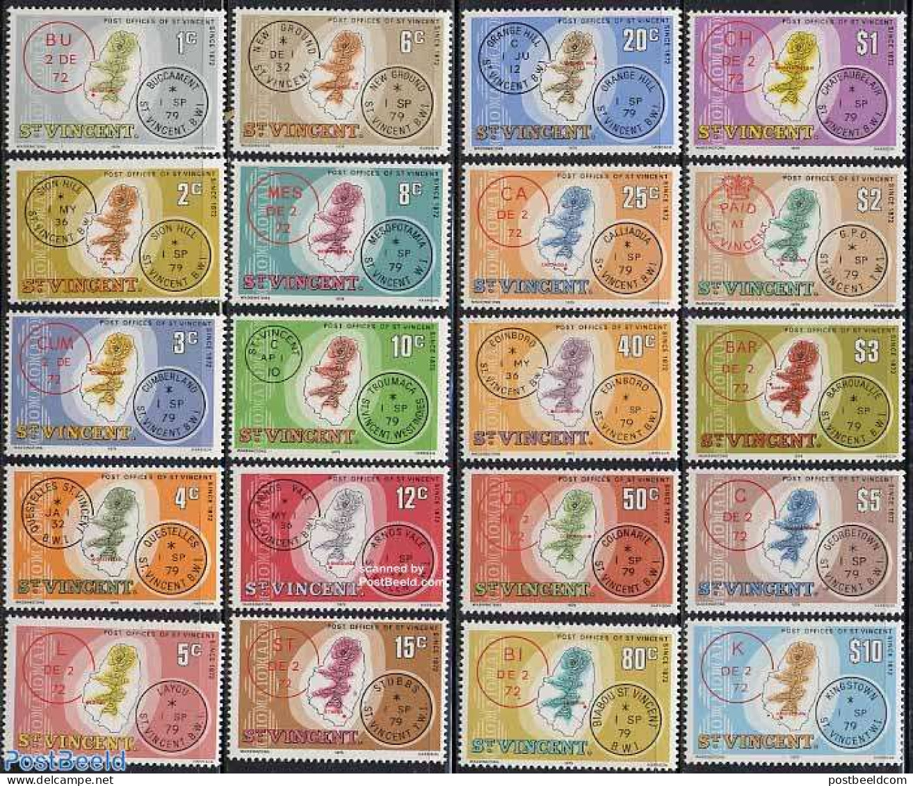 Saint Vincent 1979 Definitives 20v, Mint NH, Various - Stamps On Stamps - Maps - Postzegels Op Postzegels