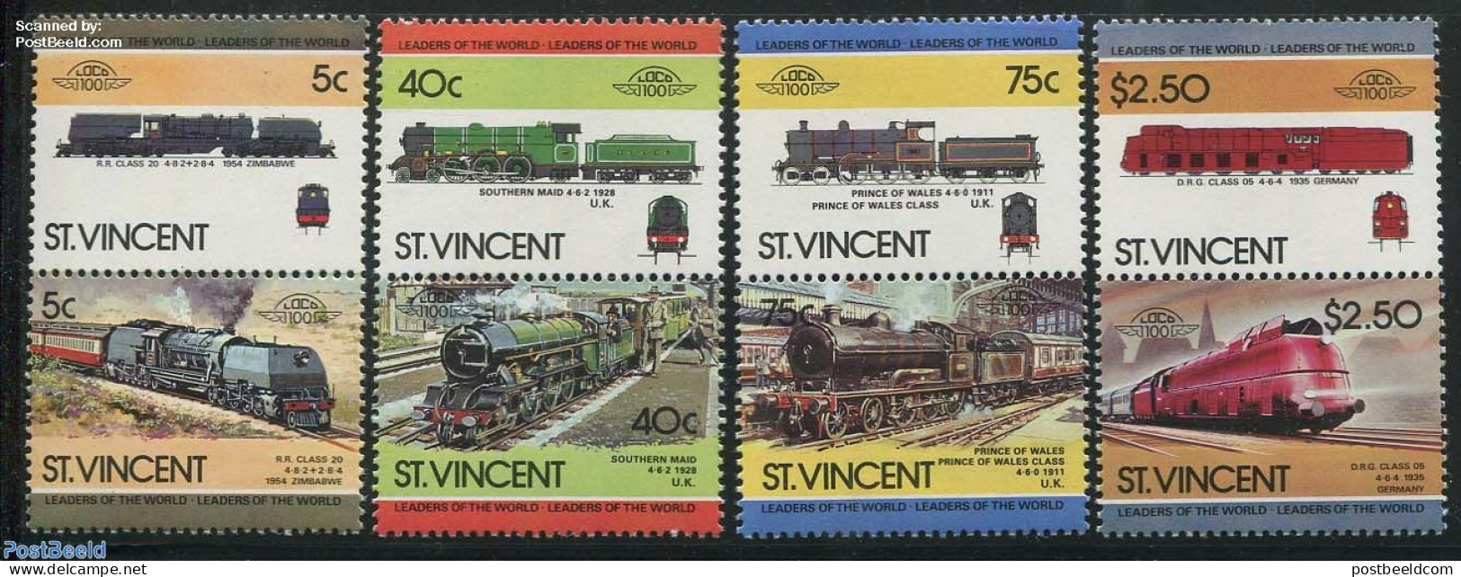 Saint Vincent 1984 Locomotives 4x2v [:], Mint NH, Transport - Railways - Trains